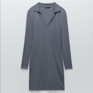 Zara Ribbed Knit V Neck Sweater Dress Size Large  Long Sleeve Cotton